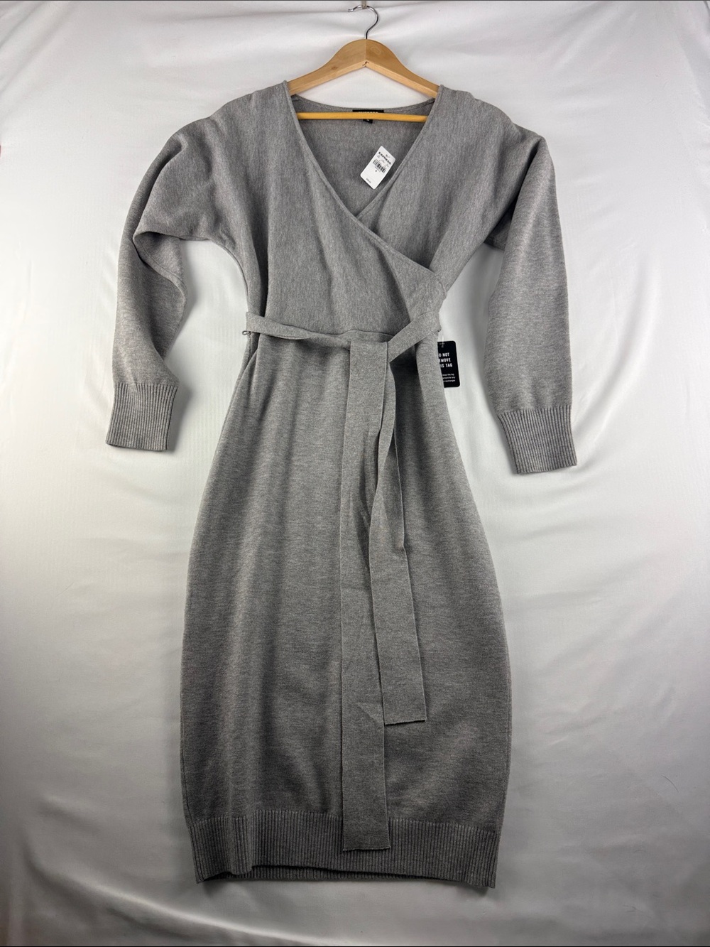 Express Gray Belted Sweater Dress Women's Medium Midi NWT
